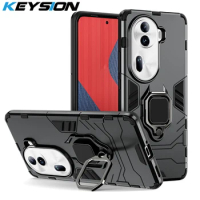 KEYSION Shockproof Armor Case for OPPO Reno11 11 Pro 5G Soft Silicone+PC Metal Ring Stand Phone Back Cover for OPPO Reno 11 5G