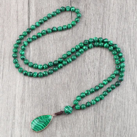 108 Mala Beads Necklaces Fashion Stone Drop Pendant Green Malachite Handmade Knotted Necklace for Women Men Prayer Neck Jewelry