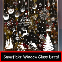 Christmas Gift Santa Happy 2023 Mirror Sticker Xmas Tree Window Decor Sticker Elk Snowflake Glass Wall Sticker Merry Christmas