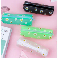 Daisy Large Capacity Pen Bag Simple Transparent Girl Cosmetics Storage Bag Student School Supplies Korean Stationery