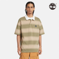 Timberland 男款灰綠色條紋短袖Polo衫(A42E5B39)