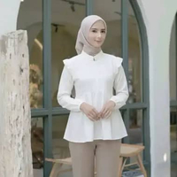 Amanda Blouse Ruffle Wanita Elegant Kemeja Linen Premium/ Atasan wanita hijab Lengan Panjang warna M