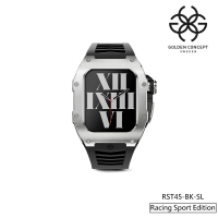 【Golden Concept】Apple Watch 45mm 保護殼 銀色鈦合金錶殼/黑色橡膠錶帶(RST45-BK-SL)