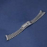 22mm Silver Jubilee Watch Band for Orient Neo 70's Solar Panda with Solid Screw Link Strap and Oyster Deployment Clasp