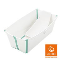Stokke Flexi Bath 折疊式/摺疊式浴盆套裝(感溫水塞)(含浴盆+浴架)-白色(湖水綠包邊)★衛立兒生活館★