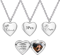 3Pcs Custom Picture Love Heart Birthflower Locket Necklace Personalized Memorial Lockets with Photo 