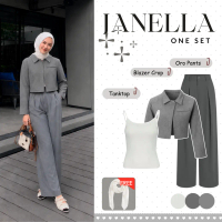 JANELLA Set 4IN1 | Setelan Casual Wanita Kekinian Hijab + Blazer Crop + Tanktop + Oro Pants | WR212