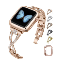 Jfdragon 金屬錶帶 適用 Apple Watch 42/44mm 系列 黑/金/銀/銅/玫瑰金 Bling Diamond Replacement Bracelet [9美國直購]