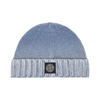 Stone Island N100001 Cotton Chenille Degrade Print Beanie with Compass Logo Patch Avio Blue Blue