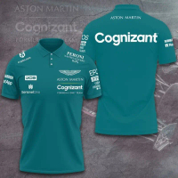 Aston Martin Cognizant F1 JCB Perini เสื้อโปโลพิมพ์ลาย 3 มิติ เต็มตัว มีในสต็อก เสื้อยืดโปโล