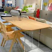 【免運】開發票 侘寂風亞克力懸浮實木餐桌家用輕奢創意實木書桌簡約吃飯長桌子