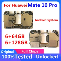 Original Unlocked For HUAWEI Mate 10 Pro Motherboard Full CHips Android Logic Board Circuits Flex Cable Logic board 128GB 64GB