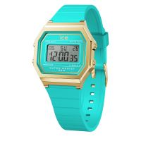 【Ice-Watch】ICE DIGIT RETRO系列 復古金框矽膠電子錶 32mm(藍綠色)