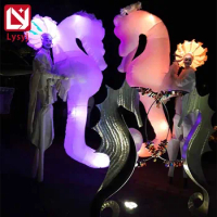 Giant Inflatable Sea Horse Air Blow Parade Walking Performance Animal Balloon with Color Change LED Light Carnival Advertising