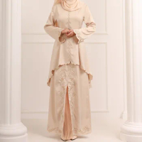 Baju Kurung Malaysian Traditional Delicate Embroidery 2 PC Set Blouse&amp;Skirt Ramadan Eid Kebaya Dress Wedding Party Muslim Women
