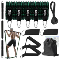 Detachable Workout Bar Pilates Bar Kit w/ Resistance Bands Set 150-300LBS Anti-breaking Bodybuilding Elastic Bands Fitness Stick
