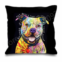 Hot Pitbull Dog Pillow Case Beware of Pit Bulls Cushion Cover Funny Pop Art Dogs Gift Cool Pit Bull Pet Puppy Decor Two Side 18"