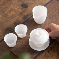 陶瓷功夫茶具套裝純手工薄胎白瓷蓋碗茶杯公道杯組合禮盒商務禮品