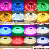 12V 5M LED Strip Light 5054 5050 2835 RGB SMD 120led 60LED 240LED 5630 Waterproof Flexible LED Tape for Home Decoration 9 Colors