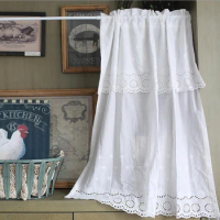 Half-curtain Pure White Cotton Coffee Curtain Openwork Embroidery Short Curtain for Kitchen Cabinet Door Rod Pocket Drape 1pcs