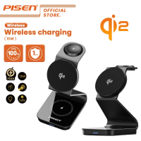 PISEN QI2 Magnetic Wireless Charger นาฬิกาศัพท์ EarPods 3 in 1 Charger Stand 15W Fast Charger TP-C75