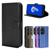 For ASUS Luxury Scratch Resistant Flip Flip Diamond Pattern Skin PU Leather Wallet Cover For ASUS ZenFone 9 Case With Hand Strap