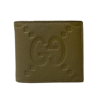 【GUCCI 古馳】825957 經典LOGO壓印對開8卡皮夾錢包(棕色)