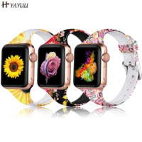 YAYUU Bands For Apple Watch SE Band 40mm 41mm 42mm 44mm 45mm Soft Silicone Floral Thin Slim Narrow Strap for iWatch SE 7 6 5 4 3