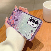 Luxury Glitter Butterfly Flower Phone Case For Samsung Galaxy A15 A14 A24 A34 A54 A05 A51 A13 A23 A33 A53 A72 A52 Gradient Cover