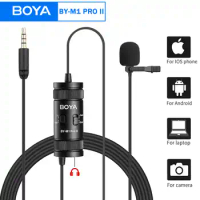 BOYA BY-M1 PRO II 3.5mm Lavalier Lapel Microphone for Mobile Phone PC Laptop Camera Wired Microfon for Speaking Audio Vlogging