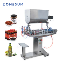 ZONESUN Semi Automatic 2 Heads Hot sauce Ketchup Honey Emulsion Cream MCT oil Filling Machine Stirring Function