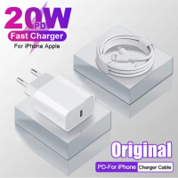 Original 20W USB-C Power Adapter For Iphone 15 14 13 Mini Pro Max Type C Fast Charger For Apple Cable For IPhone 8 Plus X XS Max