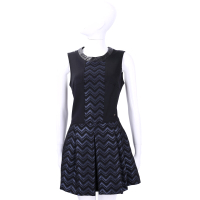 TRUSSARDI 黑藍色拼接波紋設計無袖洋裝