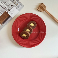 oosheep日式餐盤復古紅色盤子陶瓷西餐盤ins甜品盤好看的盤子家用