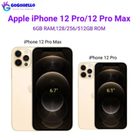 Original iPhone 12 Pro/Pro Max 128/256/512GB ROM 6.1" 6.7'' 1eSIM+1SIM Face ID iOS A14 Bionic Hexa Core Unlocked 5G Cellphone