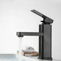 304 Stainless Steel Bathroom Basin Faucet Black Square Single Hole Cold Sink Faucet Bathroom Kitchen Counter Basin Faucet