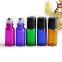 500pcs/lot Green Purple blue 3ML Glass Roll on Bottle with Stainless Steel Roller Small Essential Oil Roller-on Sample Bottle