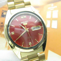 Rare red seiko 5 golden automatic mechanical Japanese men's watch 7009（Spanish+English）