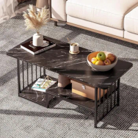 Coffee Tables Marble Rectangle for Living Room,Modern Side Table,Contemporary High Gloss Elegant Black Coffee Tables