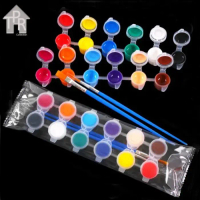 Set Cat Akrilik 12 Warna + 2 Kuas Painting Water Base 3mL untuk Prakarya Tanah Liat & Kanvas Mewarna