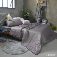 義大利La Belle 雅致典範 雙人天絲滾邊刺繡防蹣抗菌吸濕排汗兩用被床包組 深灰色