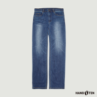 Hang Ten-男裝-TAPERED FIT刷色水洗休閒錐形牛仔褲-彩藍
