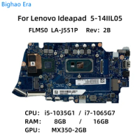 FLMS0 LA-J551P For Lenovo Ideapad 5-14IIL05 Laptop Motherboard With i5-1035G1 i7-1065G7 CPU 8G/16GB-RAM MX350-2GB Fru:5B20Y88493