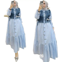 devina dress jeans Dress wanita muslimah Gamis baju midi muslim gaun lebaran oneset hijab satu set s