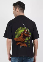 QuirkyT 大廓形武士刀战士黑色棉质短袖必备 T 恤