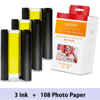 Compatible for Canon Selphy CP1300 CP1200 CP1000 CP910 Ink Cassette for Selphy CP1500 Photo Paper Set Printer KP108IN 6 Inch
