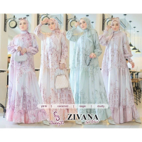 ZIVANA SET by BUNGAS Gamis Dress Muslim Satin Silk Armany + Scarf Kerudung Segiempat Jilbab Voal Mot