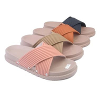Lexy Look Up Shoes Sandal Wanita Slop Kokop Slide Sendal Flat Teplek Motif Platform Silang Garis Moc