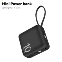 PowerBank Kabel Bawaan Bank Daya Mini 10000MAh Pengisi Daya Cepat Portabel Baterai Eksternal untuk iPhone 14 Pro Samsung Xiaomi