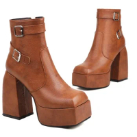Botas De Mujer Luxury Designers Ankle Boots Platform Shoes Zip Ladies Shoes Cowboy Boots Women Heels Big Size 48 Zapatos 042-16